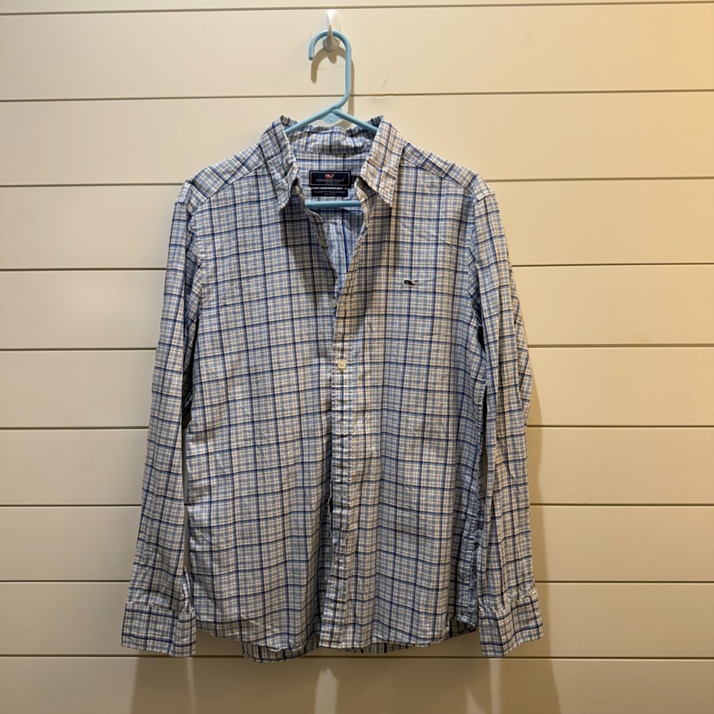 Vineyard Vines Blue and White Plaid Shirt